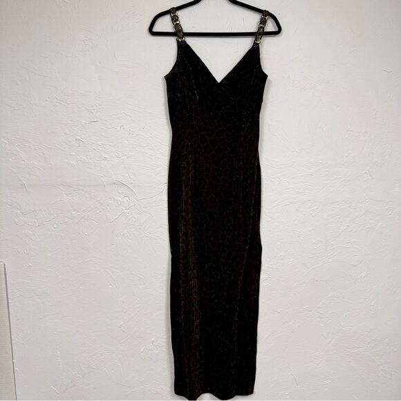 Vintage Scott McClintock Brown Leopard Print Maxi Dress Womens 6 Formal Glitter - Picture 8 of 14